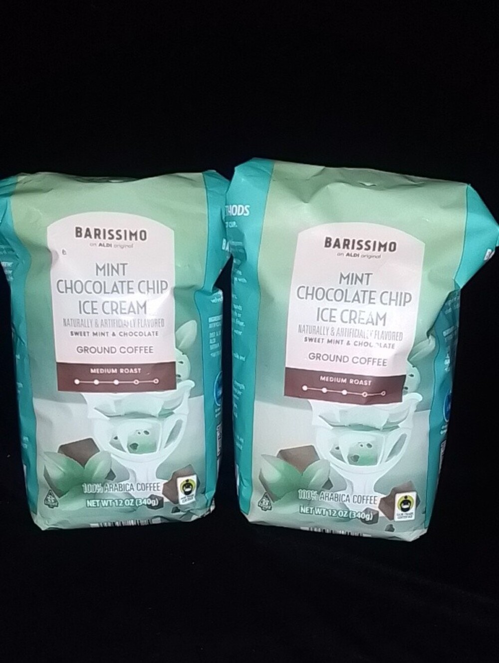 2 X 12 Oz Mint Chocolate Chip Ice Cream Ground Coffee - Mint Green